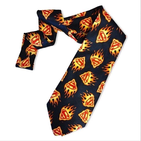 2 VTG DC Comics Superman Logos Black Blue Satin Neck Ties Bundle - Picture 9 of 16